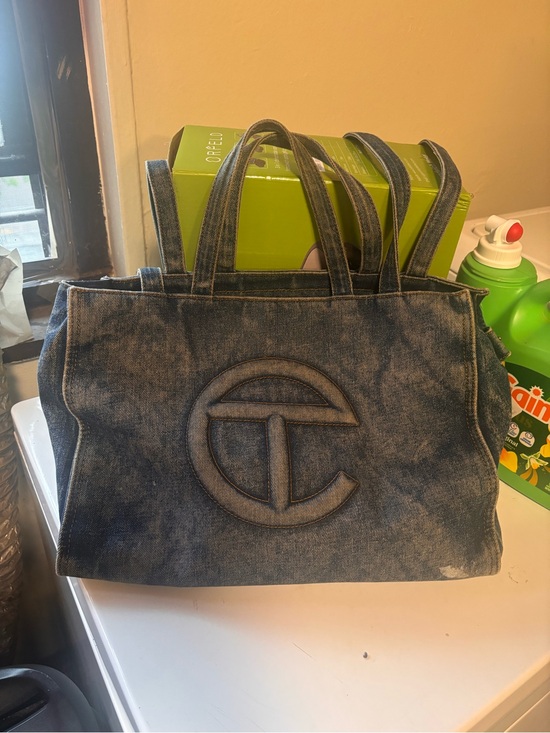 Telfar Handbags - Telfar Washed Blue Denim Tote with Raised Logo